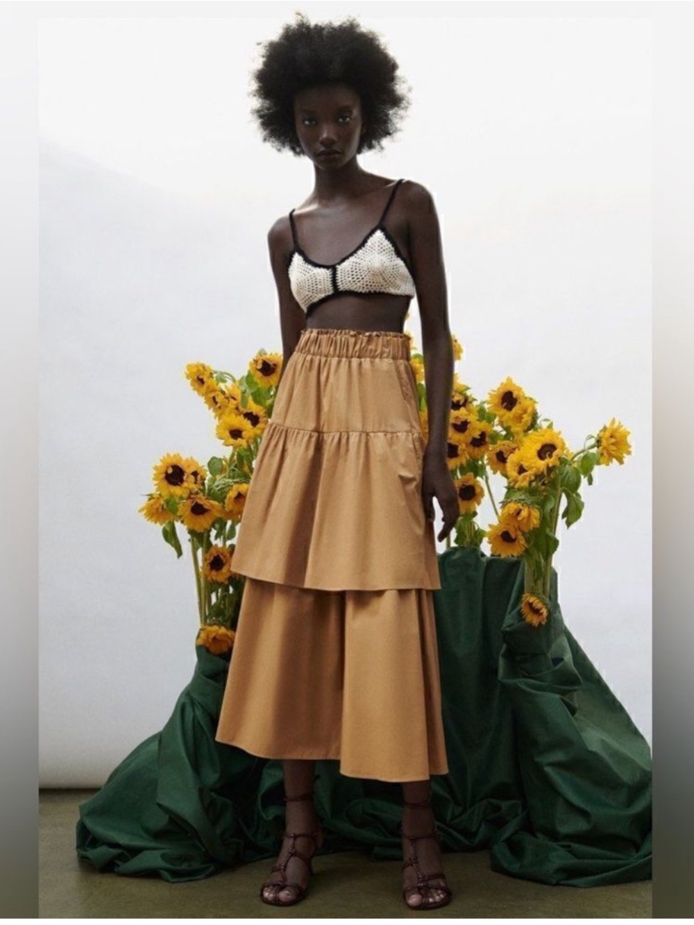 ZARA RUFFLED POPLIN MAXI SKIRT